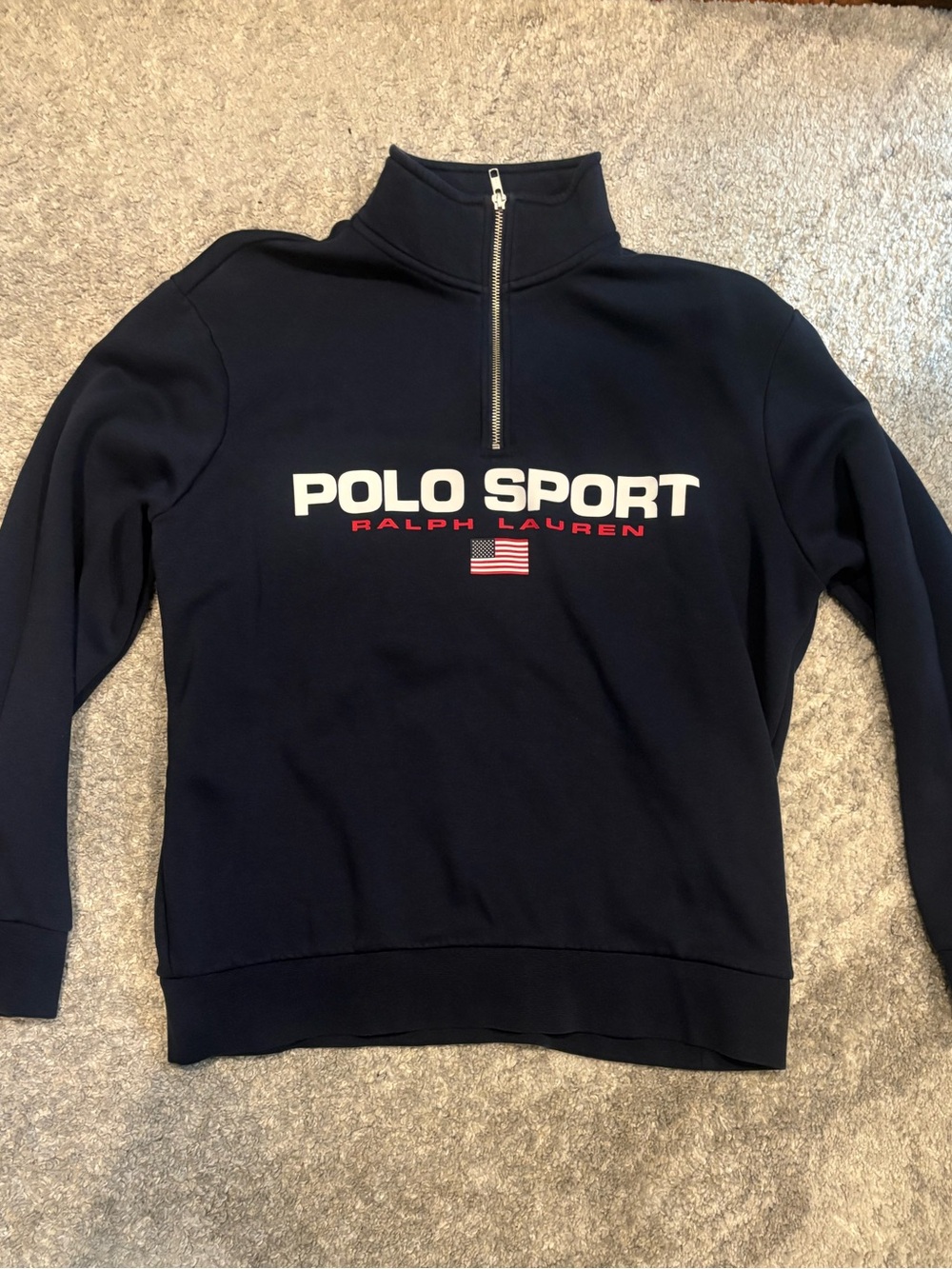 Ralph Lauren Polo Sport Navy Quarter-Zip Sweatshirt with White & Red Logo